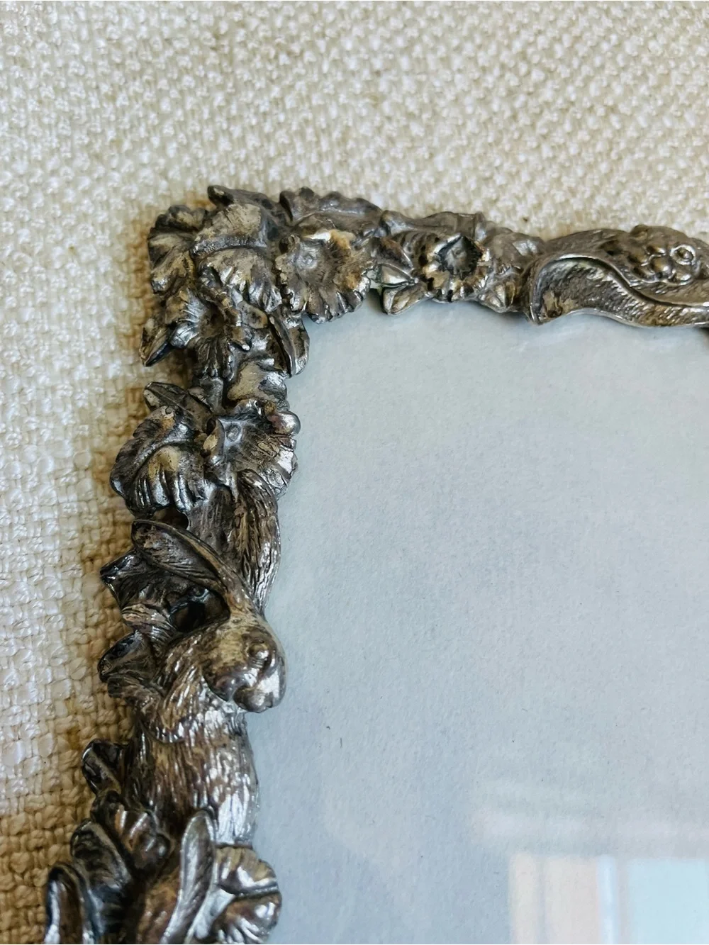 Botanical Bunny Rabbit Pewter Silver Nursery Ornate Picture Frame Fits 3.5x4.5”